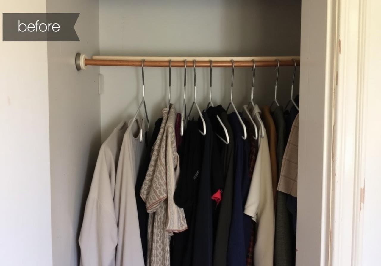 Cluttered closet to walk-in dressing room before